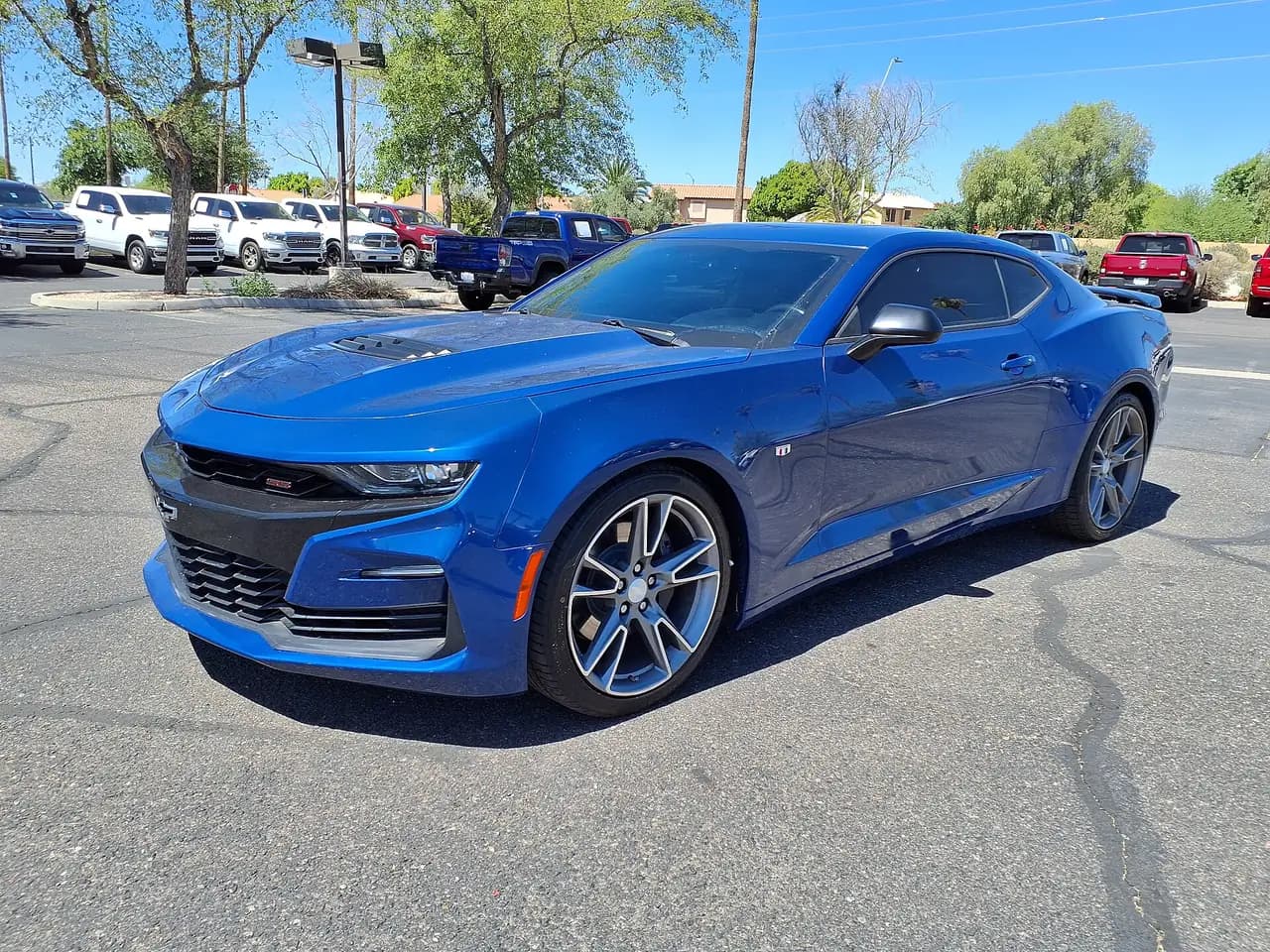Blue 2019 Chevrolet Camaro SS coupe (sixth generation), front three-quarter view