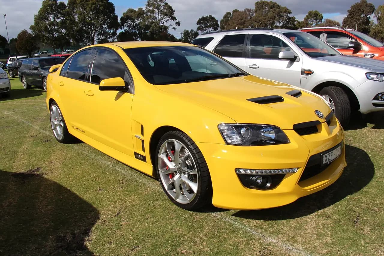 Yellow 2010 HSV Clubsport R8 (E Series 3) sedan, front three-quarter view